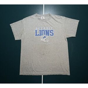 Vintage NFL‎ Detroit Lions T-Shirt Large Gray Blue Retro Helmet Logo Football